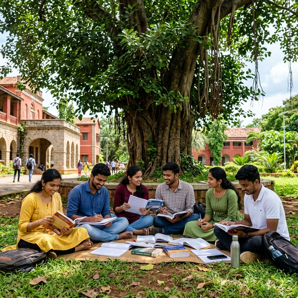 Students relaxing on the college campus